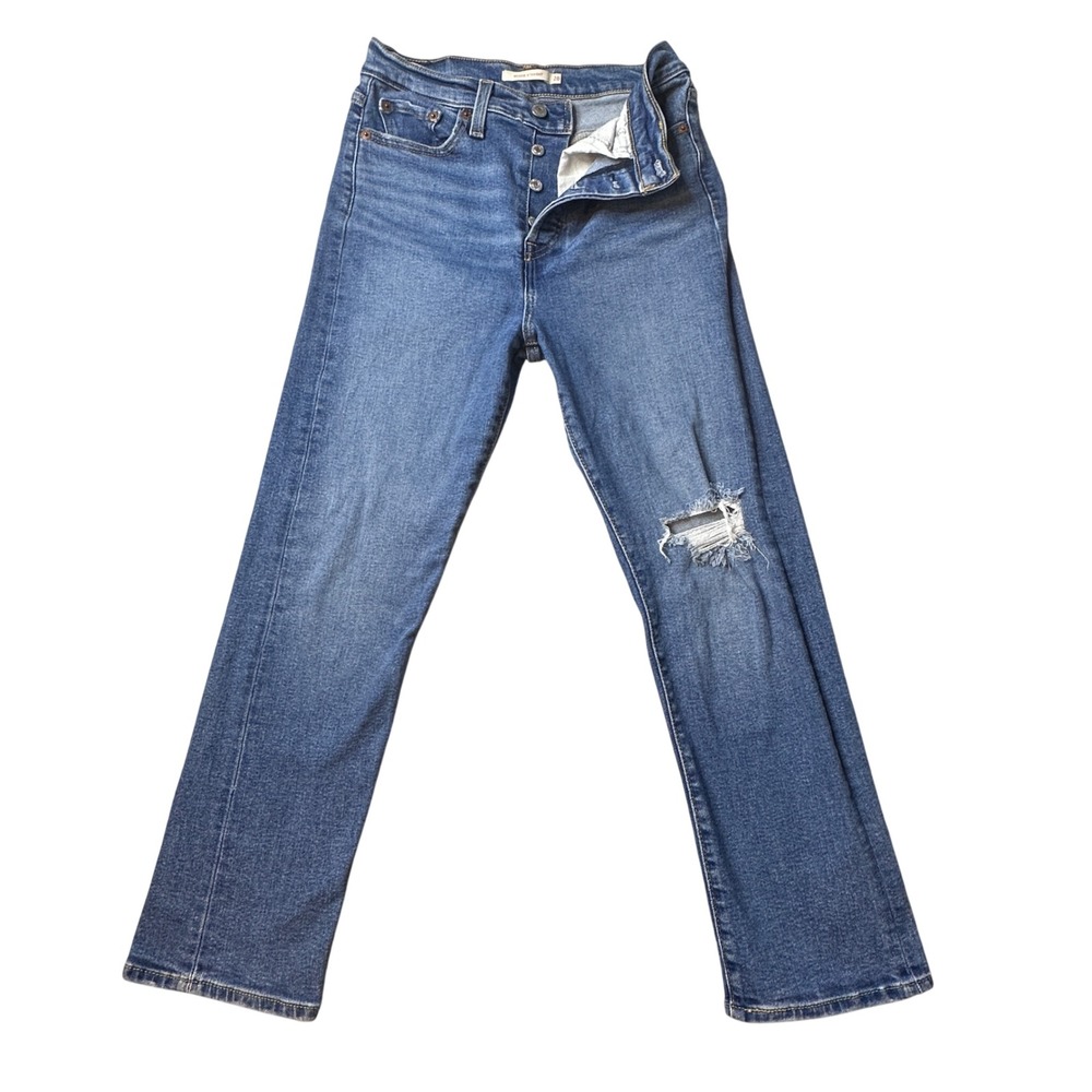 Levi's Jeans‎ Womens 28 Blue Wedgie Straight Distressed High Rise Button Fly